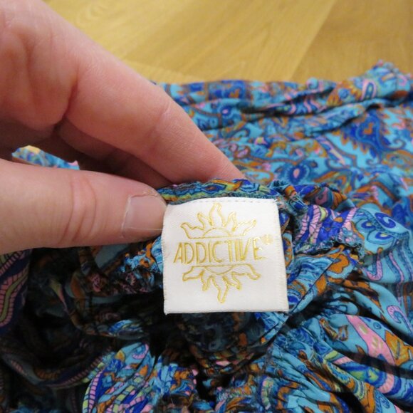 ADDICTIVE Silk Blend V Neck Smocked Paisley Boho Maxi Dress Balloon Sleeve - Picture 15 of 15